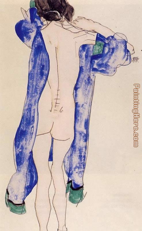 Standing Female Nude in a Blue Robe painting - Egon Schiele Standing Female Nude in a Blue Robe art painting